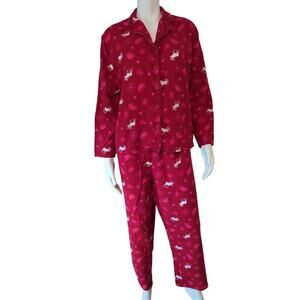 Intimate Essentials Red, Pink & White Two Piece Flannel Sleep Set Womens Size L